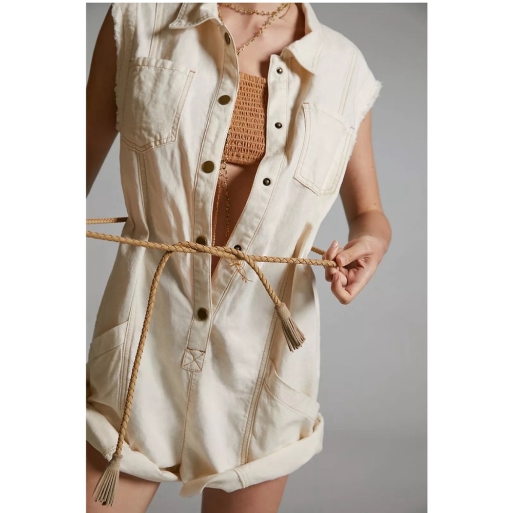 Anthropologie Pilcro Linen cotton Jumpsuit, cut off button up